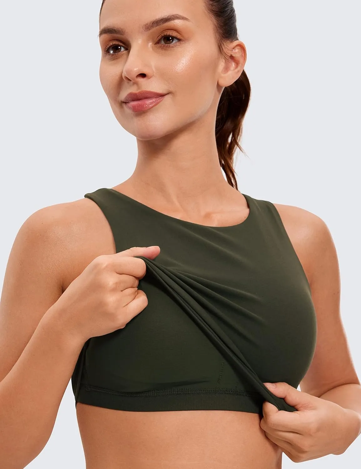 CRZ YOGA Butterluxe Racerback Longline Sports Bras for Women - High Neck Padded Crop Workout Tank Top with Built in Pads