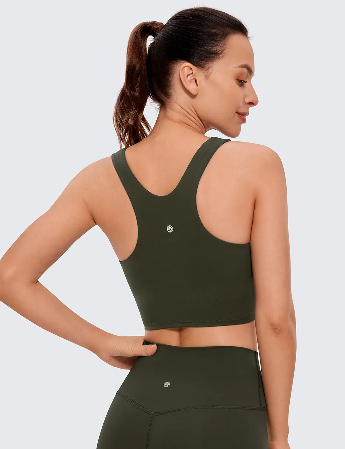 CRZ YOGA Butterluxe Racerback Longline Sports Bras for Women - High Neck Padded Crop Workout Tank Top with Built in Pads