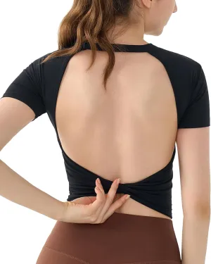 DaiLiWei Open Back Workout Tops for Women Longline Sports Bras Padded Crop Tank Yoga Top Low Back Shirts with Built in Bra