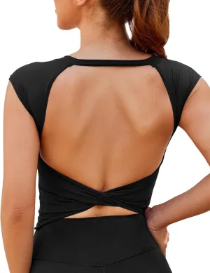 DaiLiWei Open Back Workout Tops for Women Longline Sports Bras Padded Crop Tank Yoga Top Low Back Shirts with Built in Bra