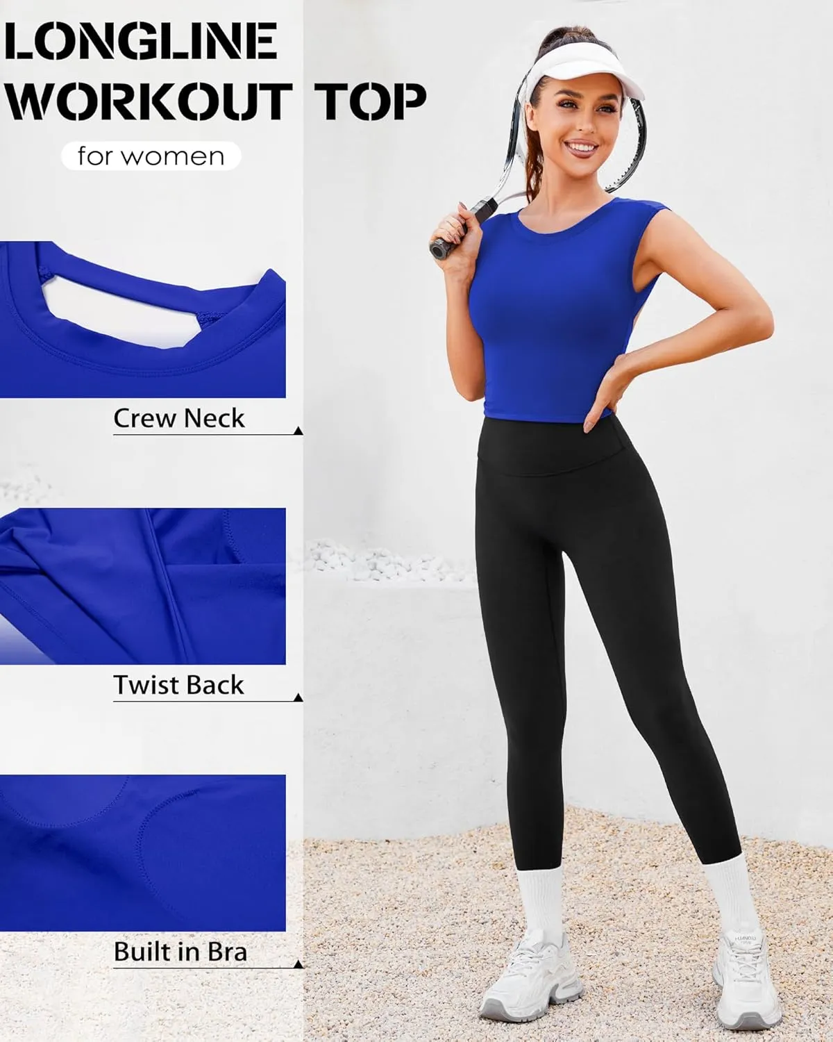 DaiLiWei Open Back Workout Tops for Women Longline Sports Bras Padded Crop Tank Yoga Top Low Back Shirts with Built in Bra