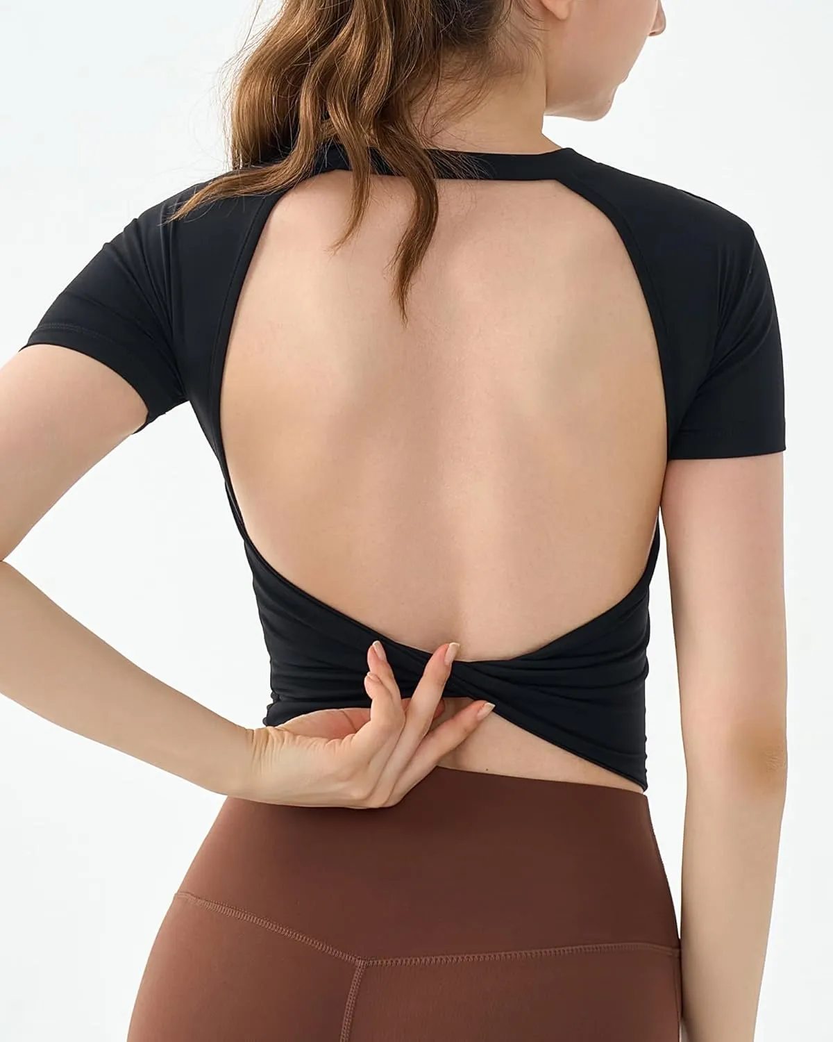 DaiLiWei Open Back Workout Tops for Women Longline Sports Bras Padded Crop Tank Yoga Top Low Back Shirts with Built in Bra