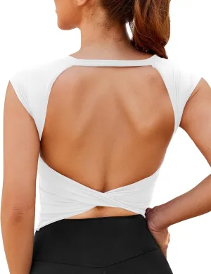 DaiLiWei Open Back Workout Tops for Women Longline Sports Bras Padded Crop Tank Yoga Top Low Back Shirts with Built in Bra