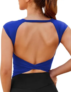DaiLiWei Open Back Workout Tops for Women Longline Sports Bras Padded Crop Tank Yoga Top Low Back Shirts with Built in Bra