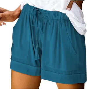 DASAYO Shorts with Pockets for Women Cotton Drawstring Elastic Waist Casual Shorts Loose Lounge Summer Shorts