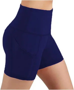 DASAYO Womens High Waist Stretch Skinny Yoga Shorts Professional Workout Shorts Side Pockets Soft Tummy Control Biker Shorts