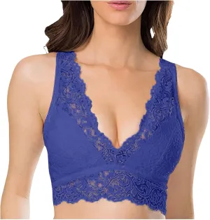 Deep V Lace Bralettes for Women Wireless Unpadded Bras Racerback Camisole Tops Basic Cami Strappy Everyday Bras
