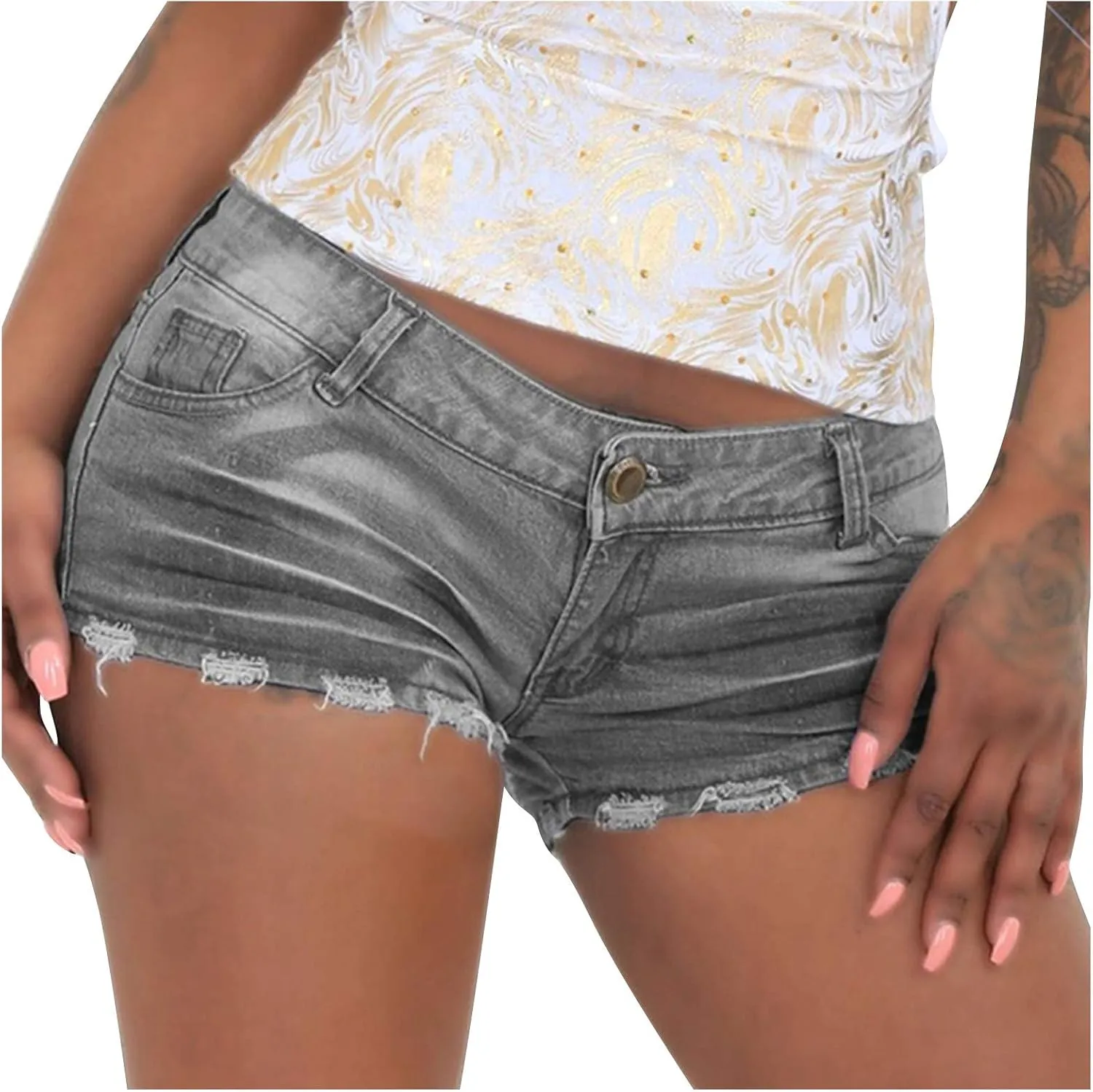 Denim Shorts for Teen Girls Trendy Low Rise Stretch Mom Jean Shorts Solid Raw Hem Slim Shorts