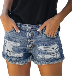 Denim Shorts Women Plus Size Fashionable High Waist Stretch Mom Jean Shorts Pure Color Fray Hem Slim Shorts
