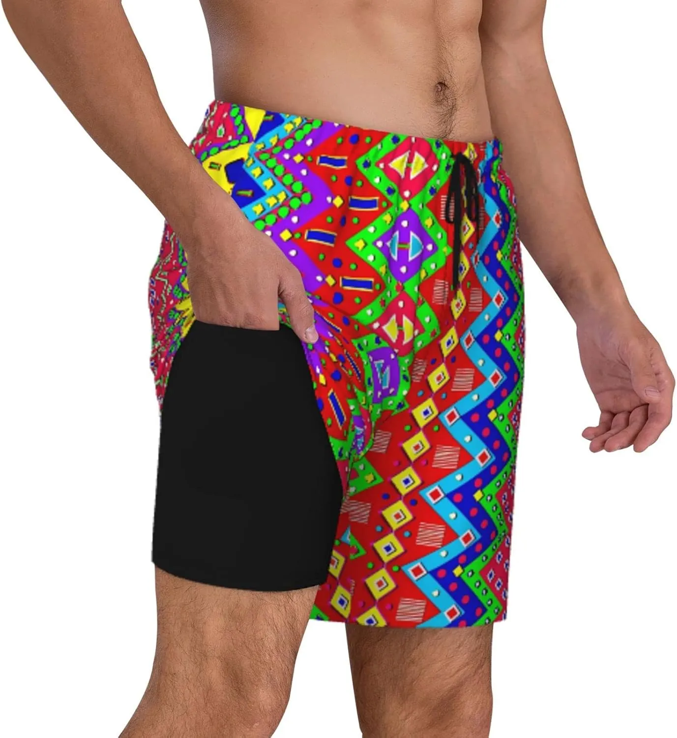 DKJlitter Men's 2 in 1 Swim Trunks, Fitness Running Shorts, Quick Dry Stretch Swim Shorts Beach Shorts for Summer