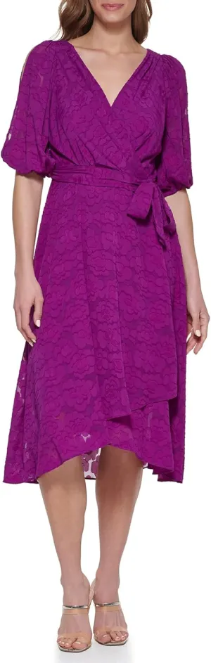 DKNY womens Asymmetrical Hem Faux Wrap Dress