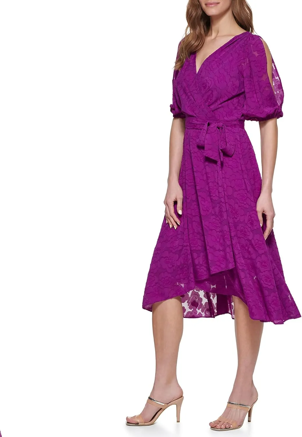 DKNY womens Asymmetrical Hem Faux Wrap Dress