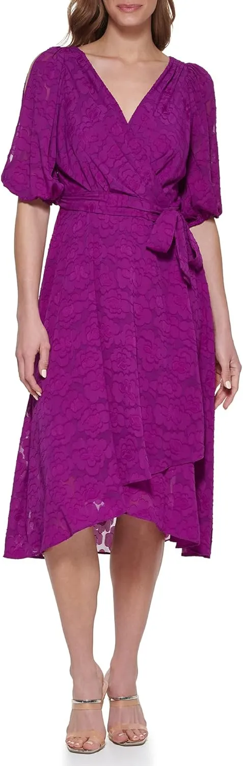 DKNY womens Asymmetrical Hem Faux Wrap Dress