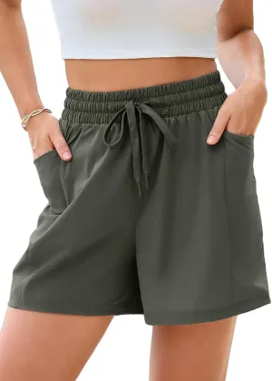 Dokotoo Women's Athletic Shorts High Waisted Running Shorts Quick Dry Daily Casual Comfy Drawstring Shorts Pocket