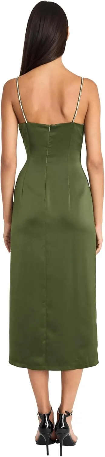 Donna Morgan Women's Elegant Midi Slip Wrap Style Bodycon with Spaghetti Straps-Formal Evening Dresses