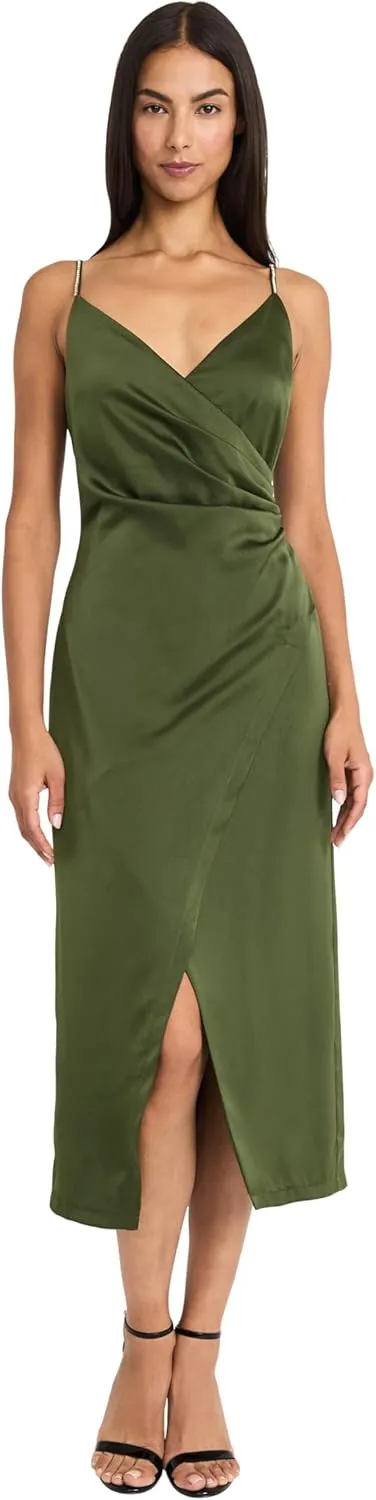 Donna Morgan Women's Elegant Midi Slip Wrap Style Bodycon with Spaghetti Straps-Formal Evening Dresses