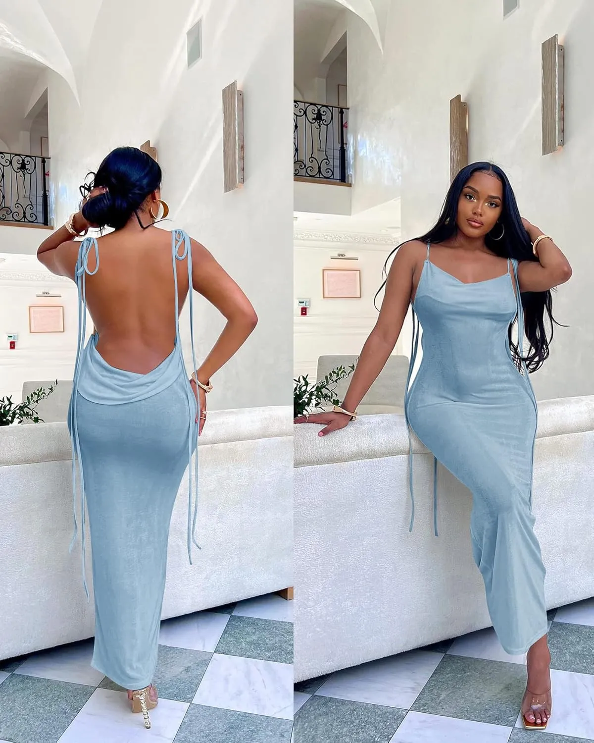 Doweha Women Backless Cowl Neck Cocktail Dress Halter Slip Long Semi Formal Party Wedding Guest 2025 Spring Summer Maxi Dress