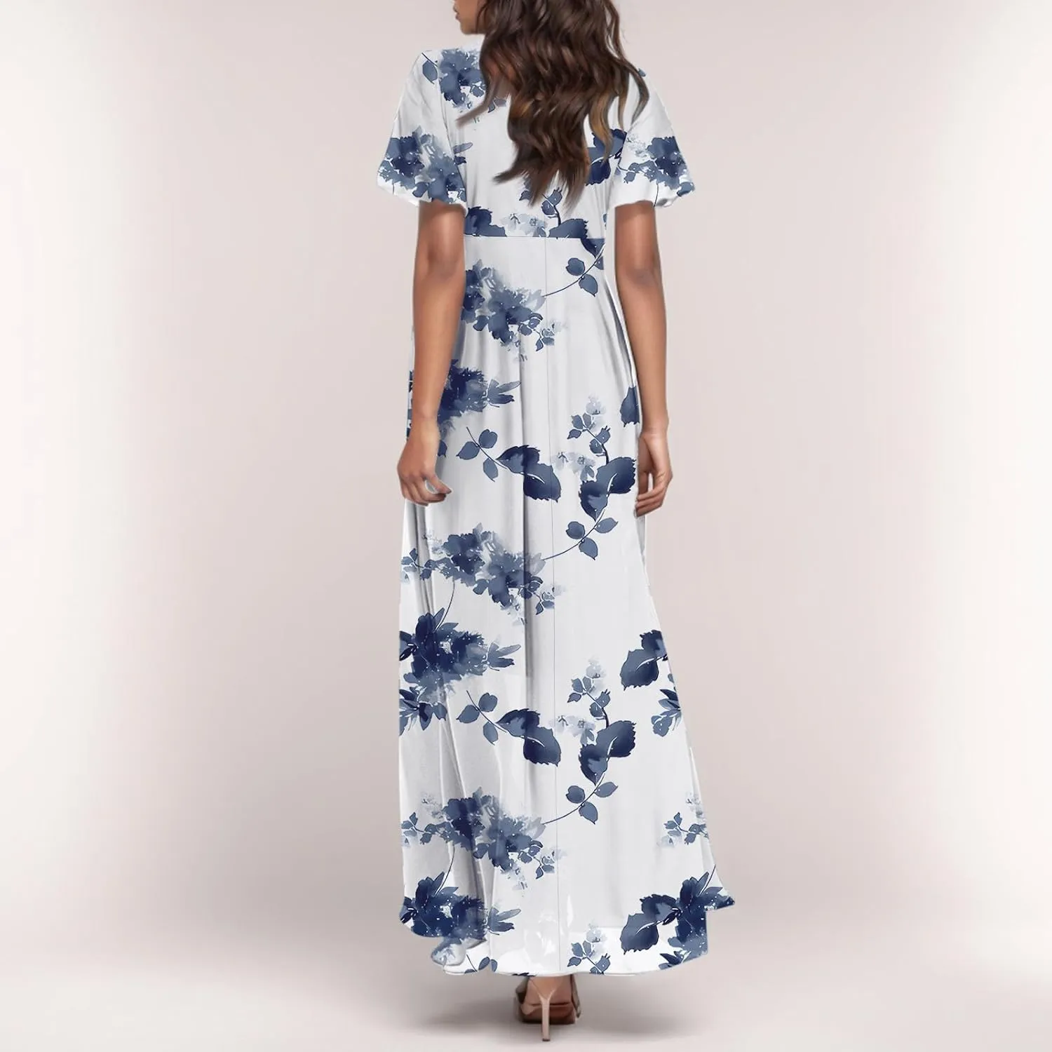 Dresses for Church Women 2025 Maxi Dress Summer Wrap Floral Ruffle Sleeve Chiffon Wedding Dress Boho