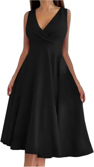 Dresses for Women 2025 Summer Casual Sleeveless Formal V Neck Dress Elegant Cocktail Evening Party Dresses