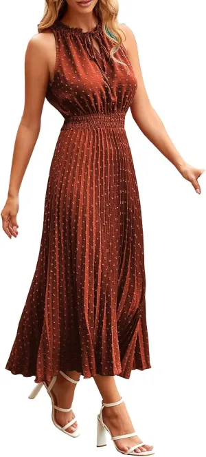 Dresses for Women 2025 Summer Casual Sleeveless Strappy High Waist Sundress Ruffle A Line Flowy Hem Dresses Dressy