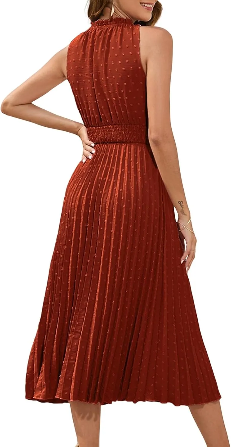 Dresses for Women 2025 Summer Casual Sleeveless Strappy High Waist Sundress Ruffle A Line Flowy Hem Dresses Dressy