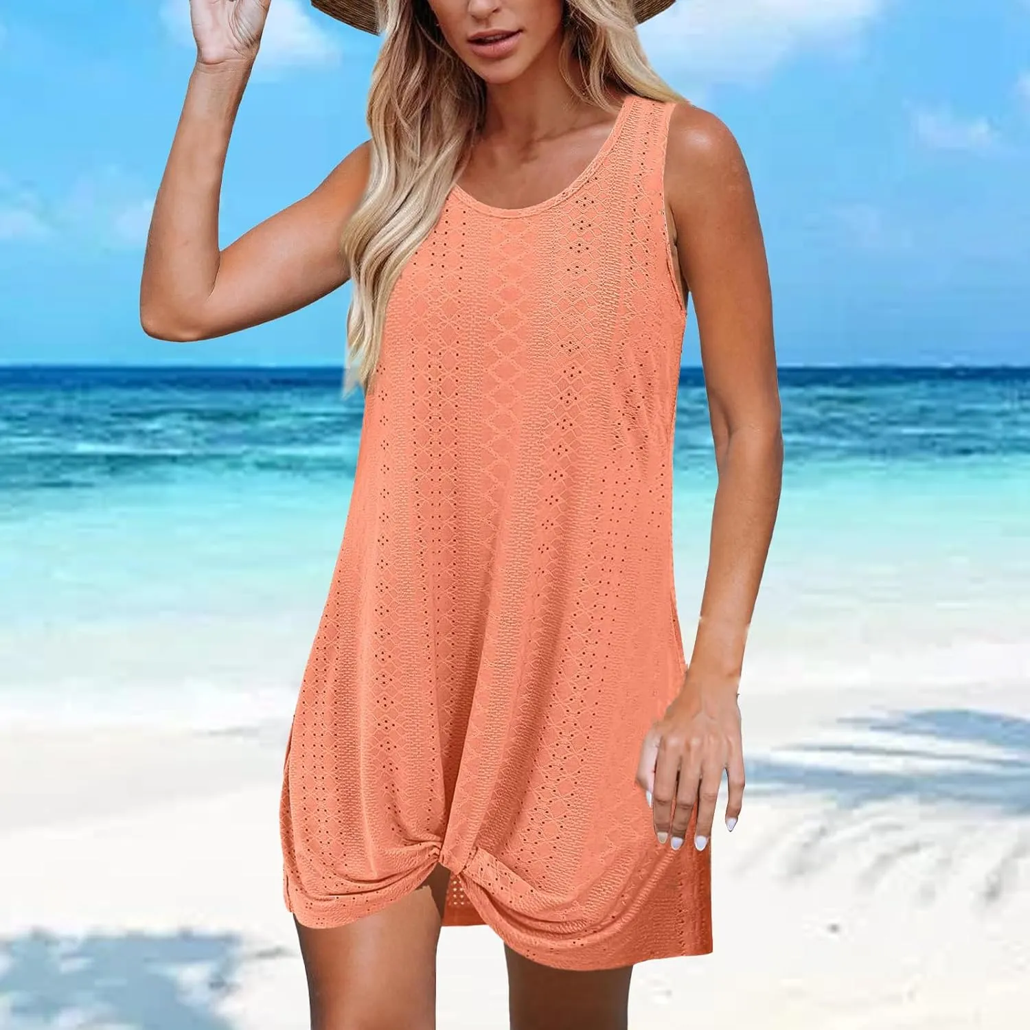 Dresses for Women Summer Beach Vacation Sleeve Mini Dress Casual Hollow Lightweight Loose Fit Dresses Sundress 2025