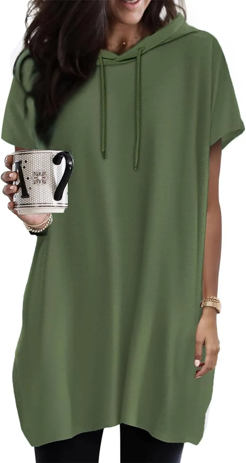Dresses for Women Summer Short Sleeve Tops Dress T Shirts Hoodie Dress Plus Size Long Tshirt Dresses Sundress