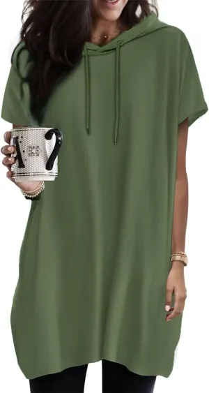 Dresses for Women Summer Short Sleeve Tops Dress T Shirts Hoodie Dress Plus Size Long Tshirt Dresses Sundress