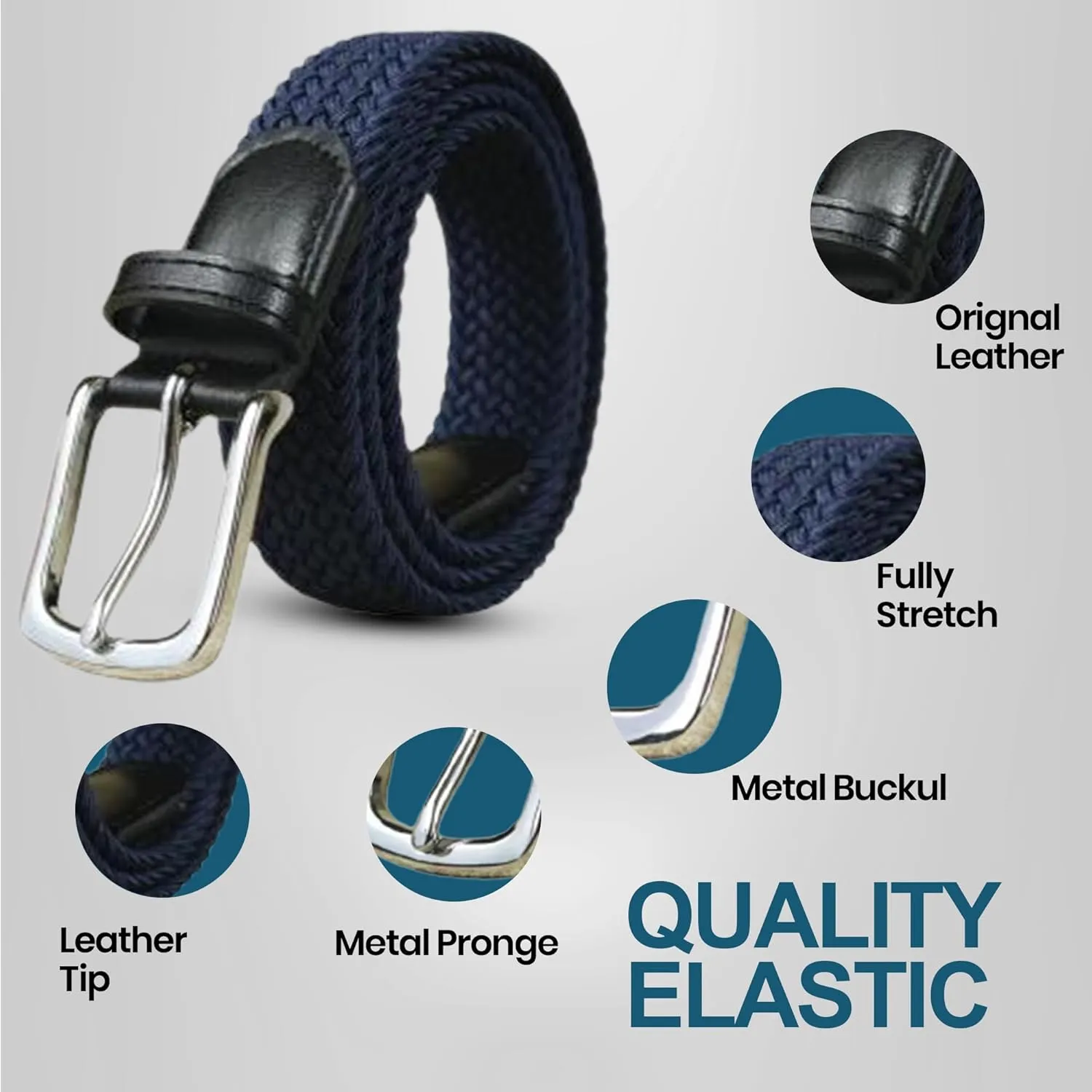 Elastic Mens Strech Belt - Casual Woven Braided Belt in Gift Box for Golf Pants, Shorts, Jeans