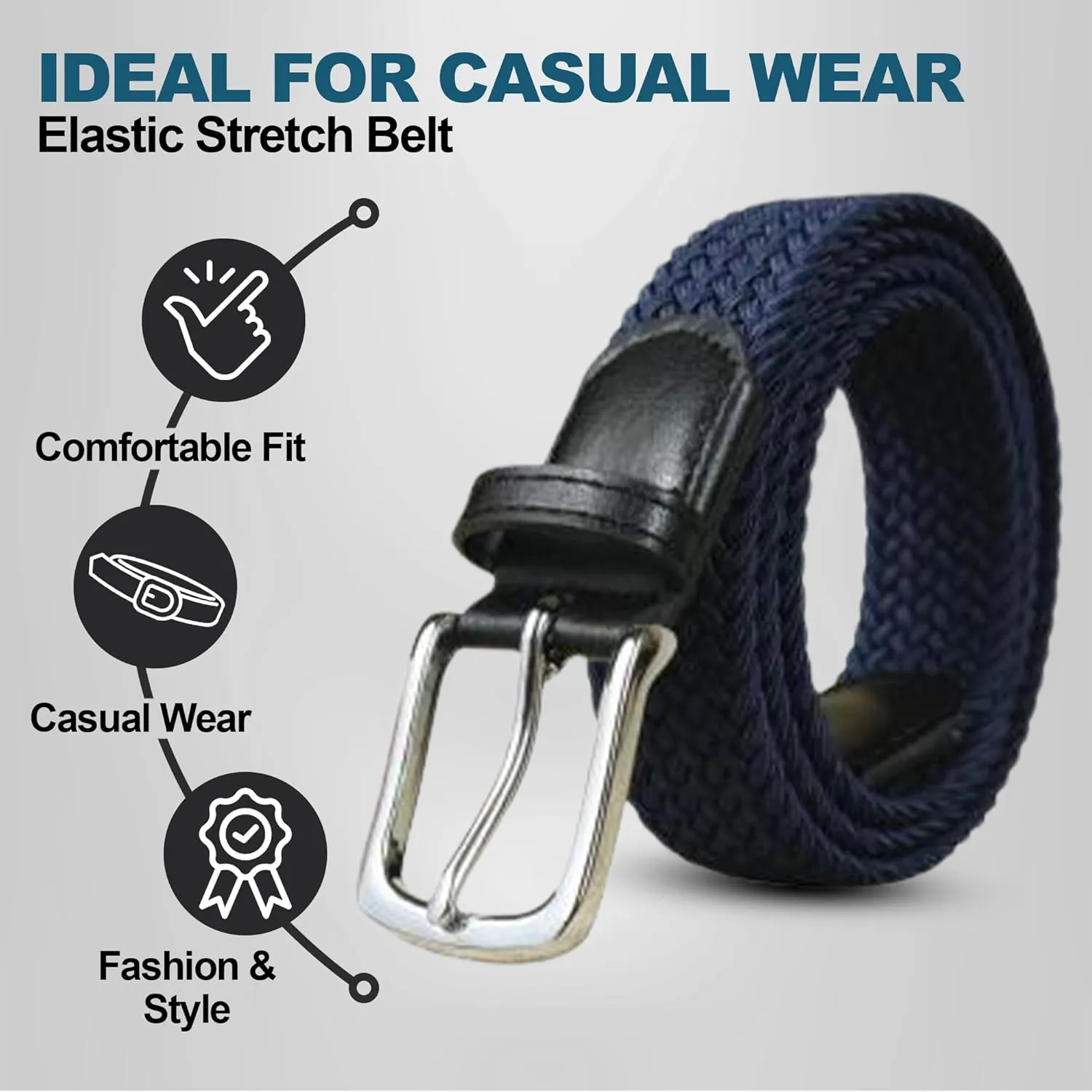 Elastic Mens Strech Belt - Casual Woven Braided Belt in Gift Box for Golf Pants, Shorts, Jeans
