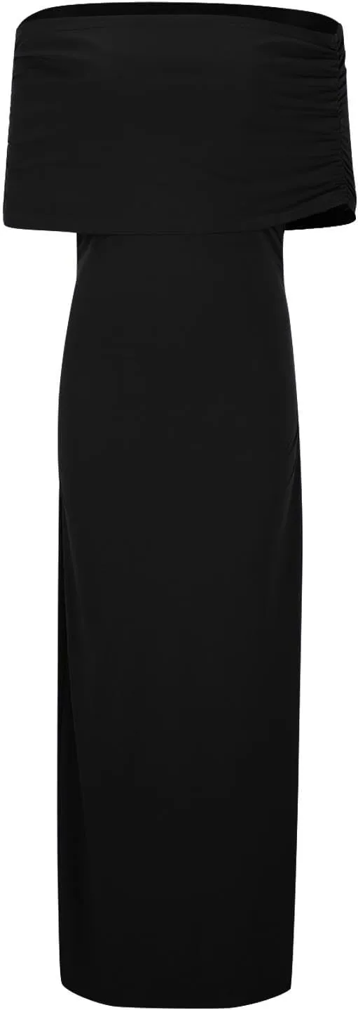 Elegant Off Shoulder Long Sleeve Ruched Bodycon Maxi Dress Wedding Guest Evening Formal Spring Long Dresses for Women 2024