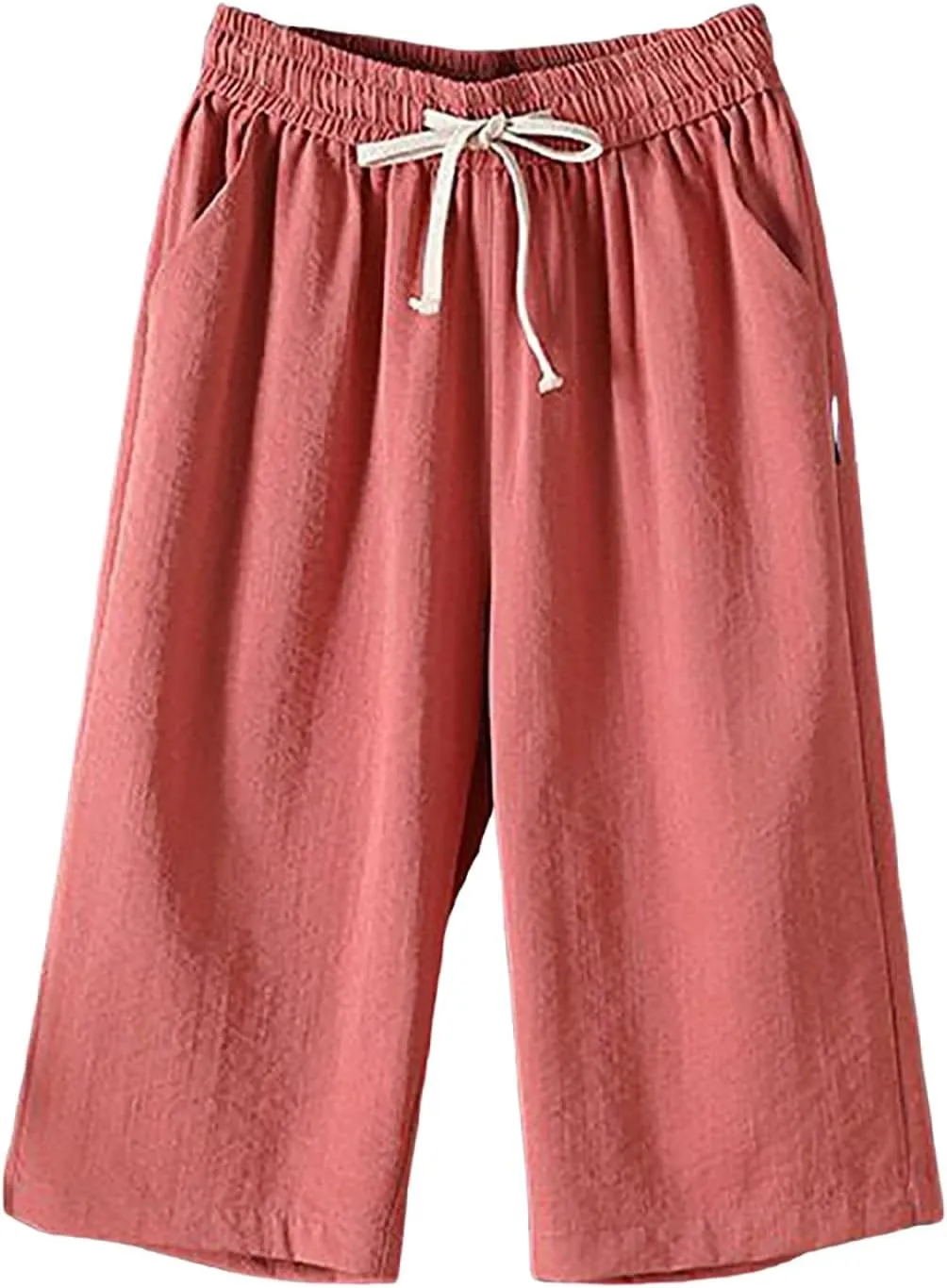 fanmpghleoo Linen Capri Pants for Women Plus Size Gaucho Linen Capris High Waisted Wide Leg Cropped Pants Comfy Lounge Pants