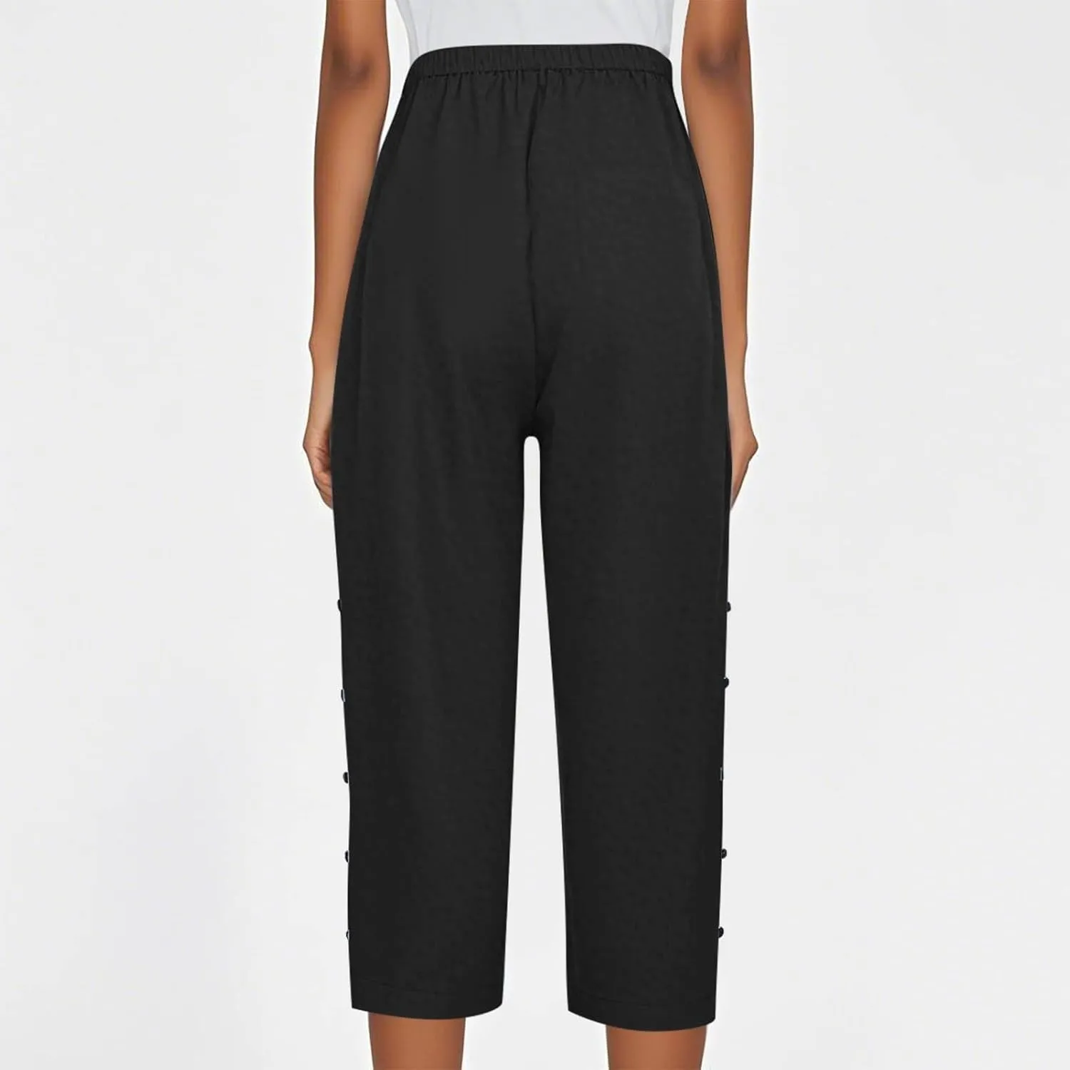 fanmpghleoo Pinstripe Pants Women Cropped Drawstring Striped Linen Pants Women Summer Casual Loose Linen Capris with Pockets