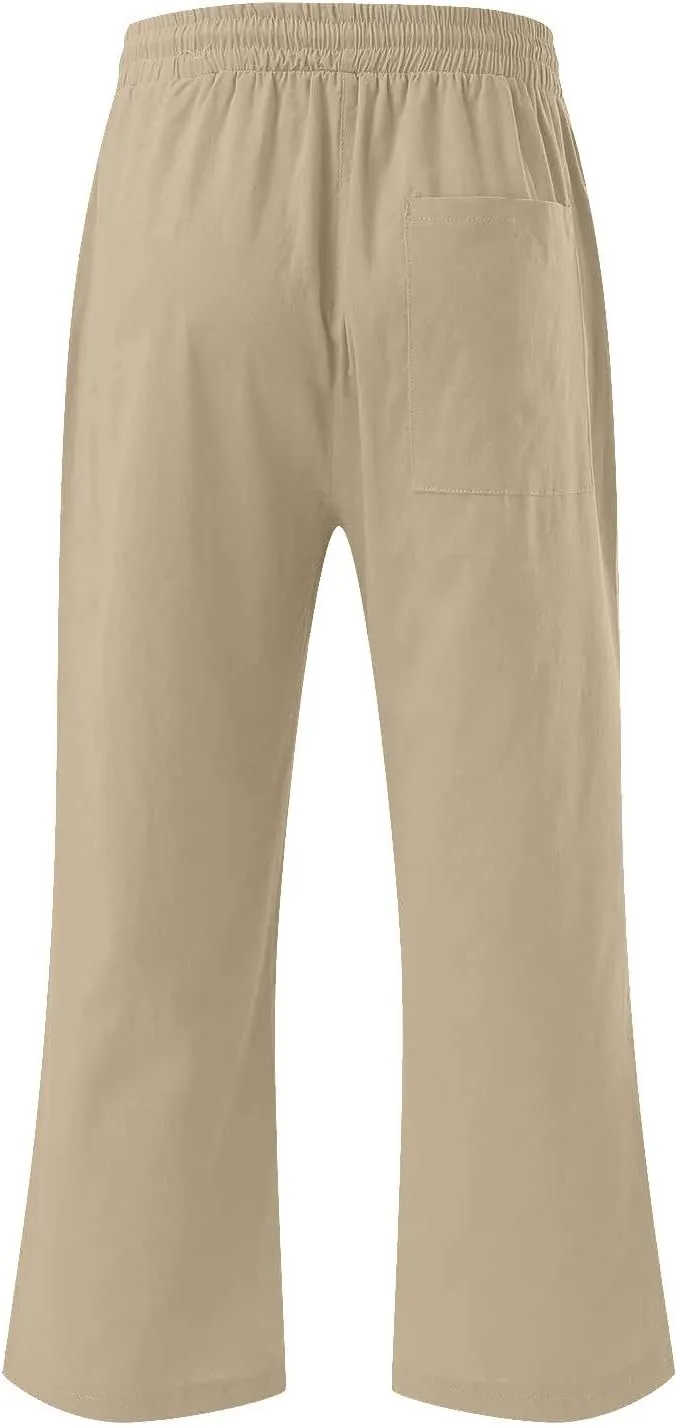 Fashion Capri Pants for Women Casual Solid Color Elastic Loose Pants Straight Wide Leg Trousers with Pocket