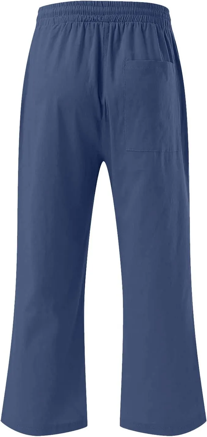 Fashion Capri Pants for Women Casual Solid Color Elastic Loose Pants Straight Wide Leg Trousers with Pocket