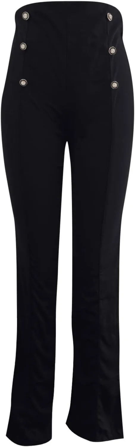 Fashion Ladies Exposed Buttons Curvy Flare Dress Pants Solid Color High Waisted Wide Leg Bell Bottom Trousers for Women