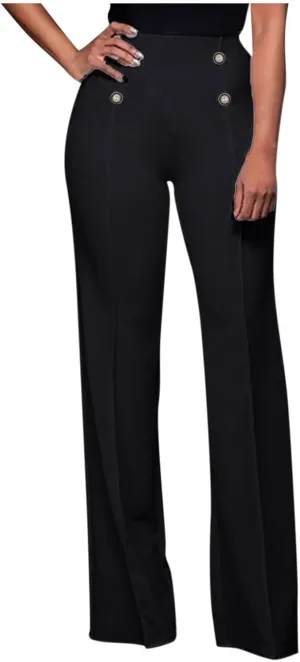 Fashion Ladies Exposed Buttons Curvy Flare Dress Pants Solid Color High Waisted Wide Leg Bell Bottom Trousers for Women