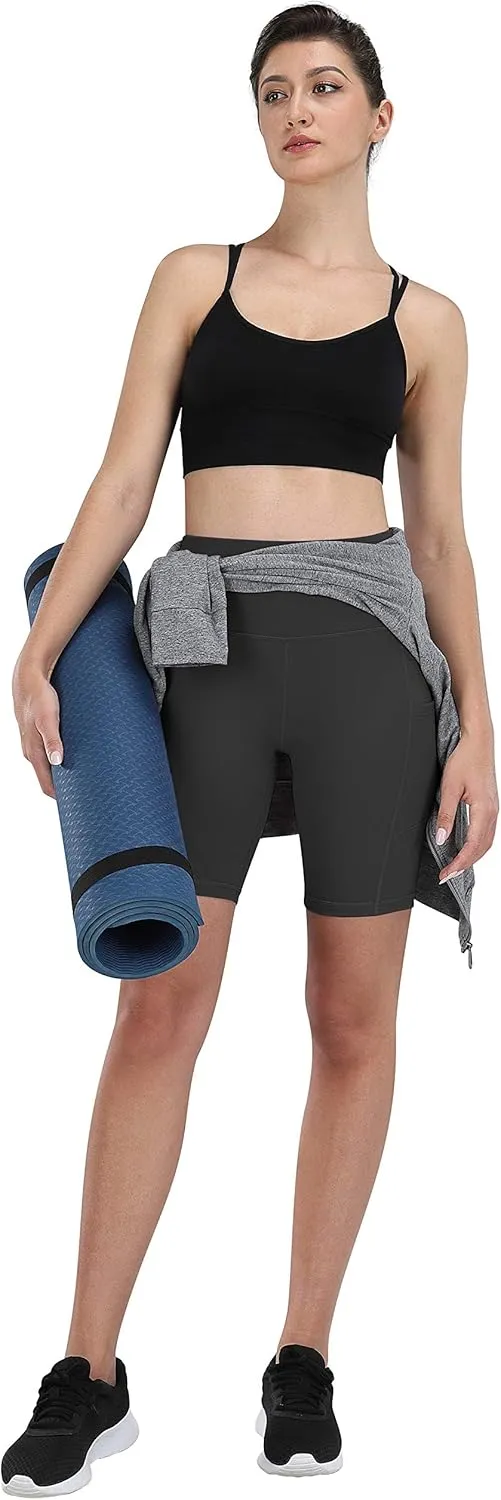 Fengbay 2 Pack 8" /5" Biker Shorts for Women with Pockets, High Waist Workout Shorts for Women Compression Yoga Shorts