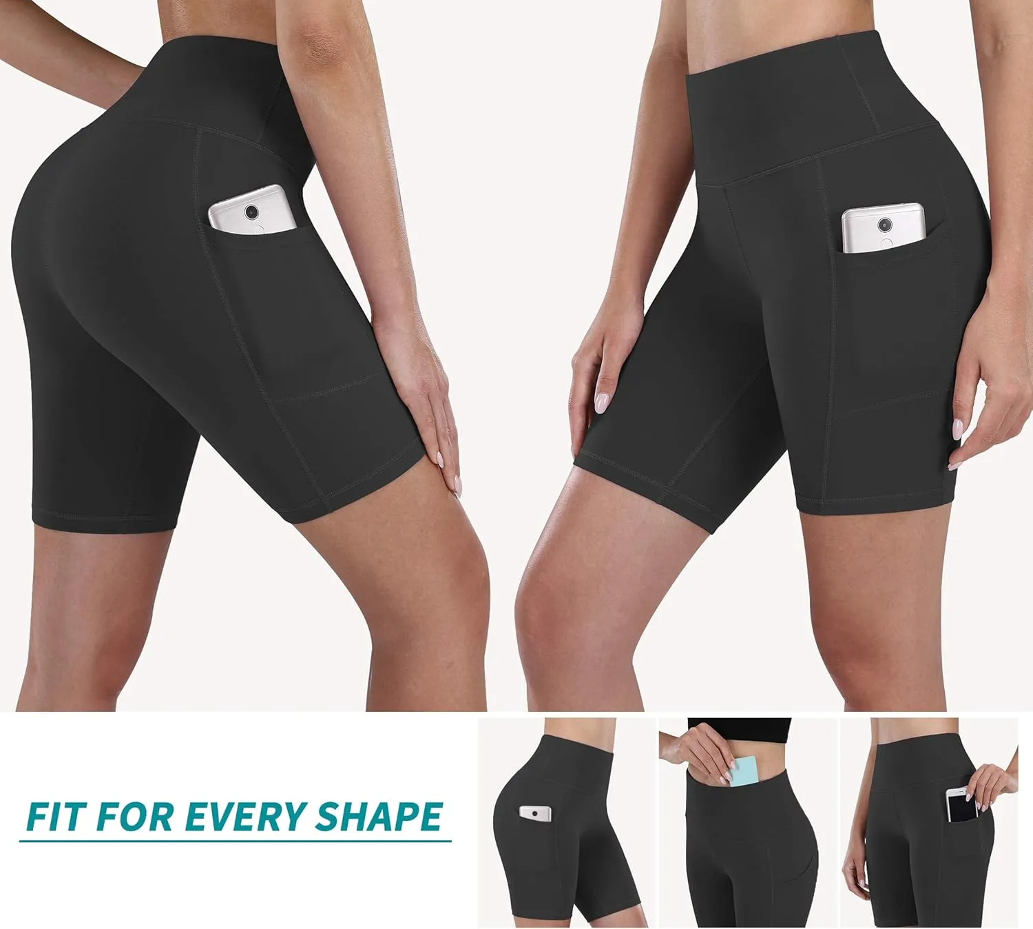 Fengbay 2 Pack 8" /5" Biker Shorts for Women with Pockets, High Waist Workout Shorts for Women Compression Yoga Shorts