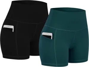 Fengbay 2 Pack 8" /5" Biker Shorts for Women with Pockets, High Waist Workout Shorts for Women Compression Yoga Shorts