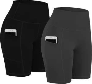 Fengbay 2 Pack 8" /5" Biker Shorts for Women with Pockets, High Waist Workout Shorts for Women Compression Yoga Shorts
