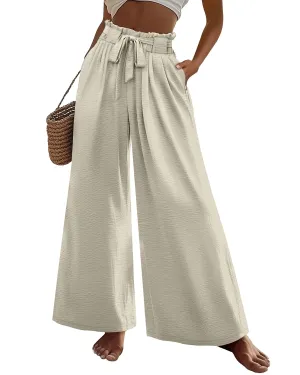 Ficerd Women's Wide Leg Pants Palazzo High Waisted Flowy Loose Casual 2025 Summer Beach Boho Baggy Trousers with Pockets