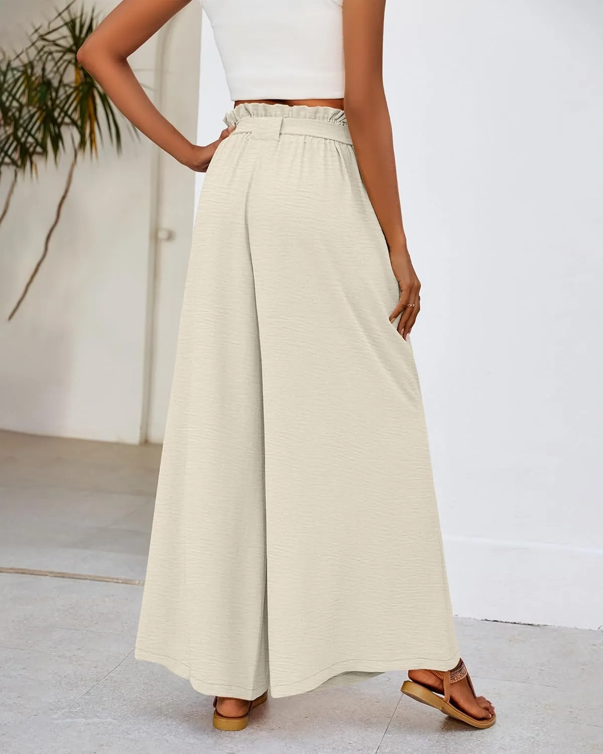 Ficerd Women's Wide Leg Pants Palazzo High Waisted Flowy Loose Casual 2025 Summer Beach Boho Baggy Trousers with Pockets