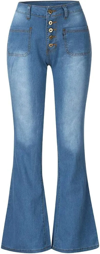 Flare Jeans for Women Bootcut Bell Bottom High Waisted Jeans Stretchy Slimming Retro Skinny Baggy Distressed Jeans