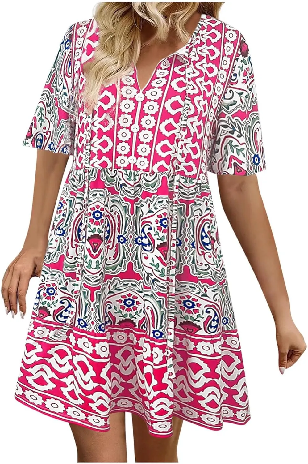 Floral Dresses for Women Short Sleeve V Neck Casual Summer Dress Loose Fit Shift Tank Dress 2025