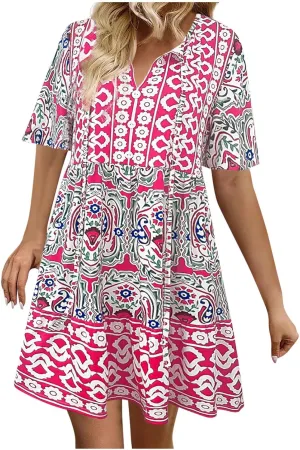 Floral Dresses for Women Short Sleeve V Neck Casual Summer Dress Loose Fit Shift Tank Dress 2025