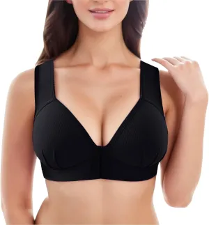 Front Closure Wireless Bras for Women Full Coverage Post Surgery Compression Back Smoothing Comfort Adjustable