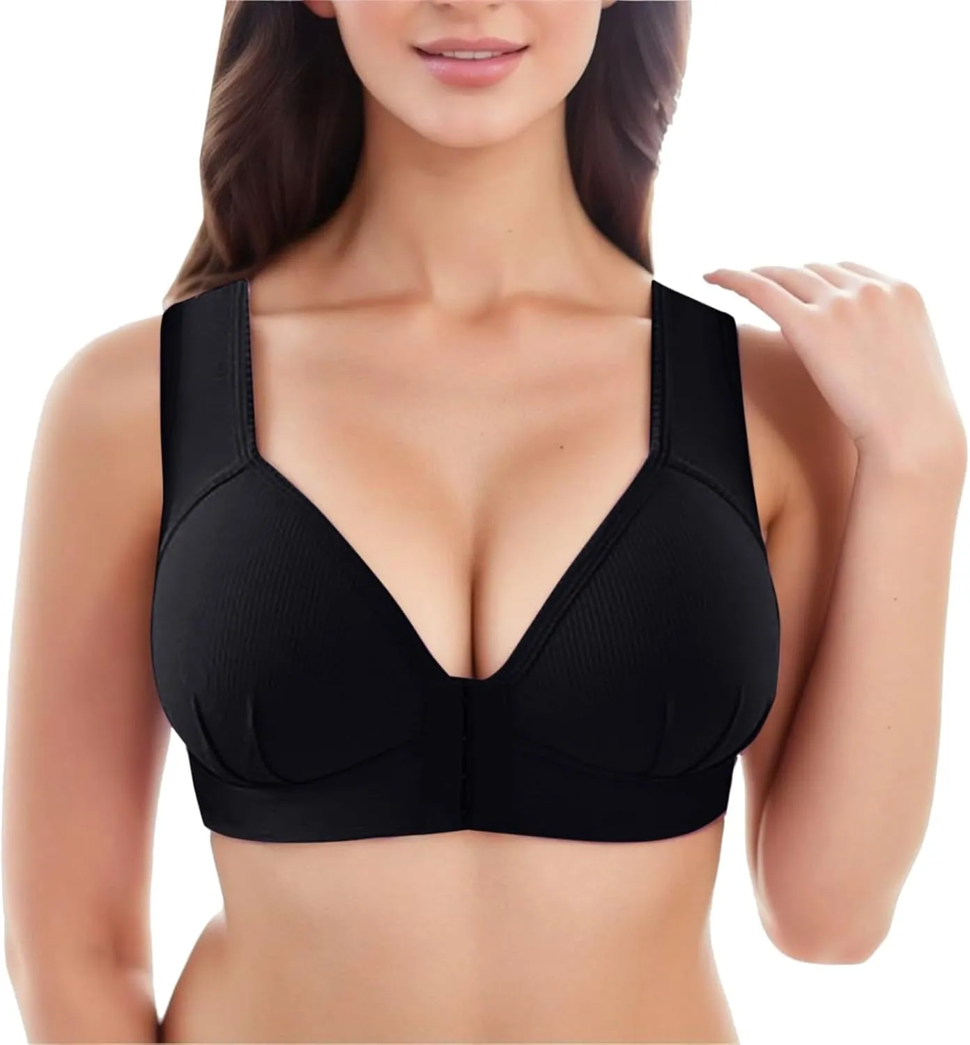 Front Closure Wireless Bras for Women Full Coverage Post Surgery Compression Back Smoothing Comfort Adjustable