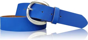 Genuine Leather Belt with Round Silver Buckle 1.6 inches