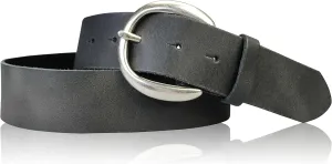 Genuine Leather Belt with Round Silver Buckle 1.6 inches